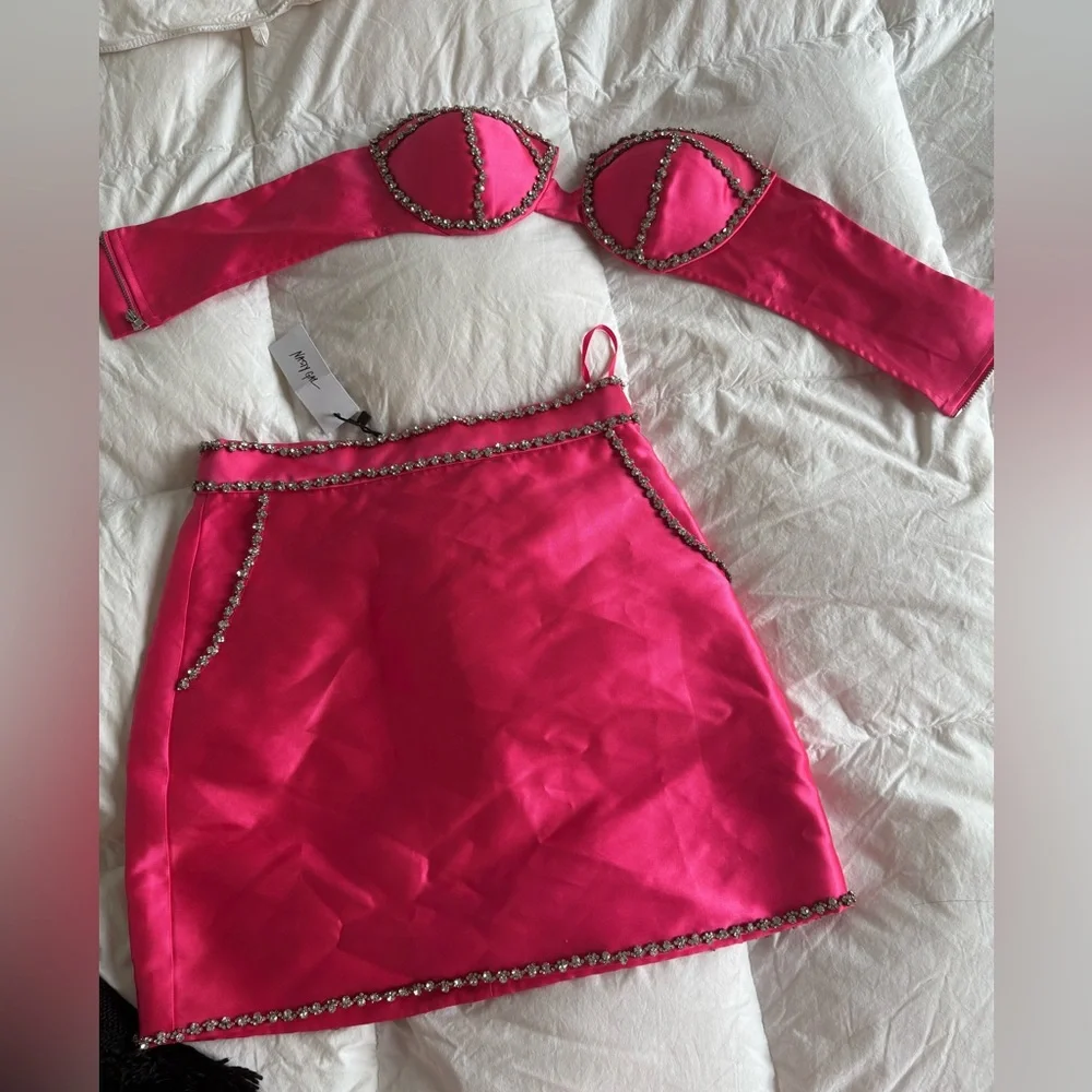 Pink Satin Skirt set